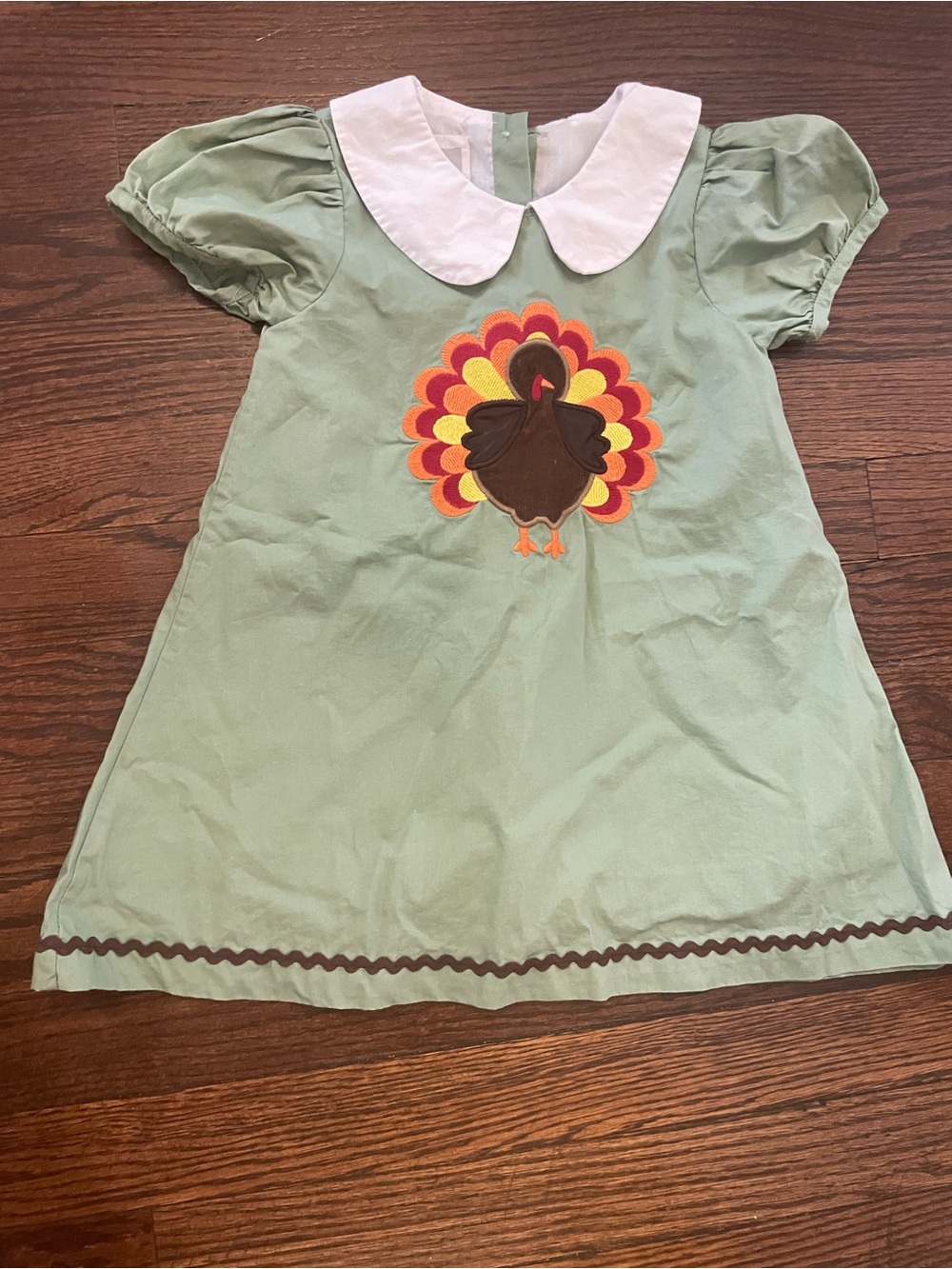 Girls Green Turkey Appliqué Dress